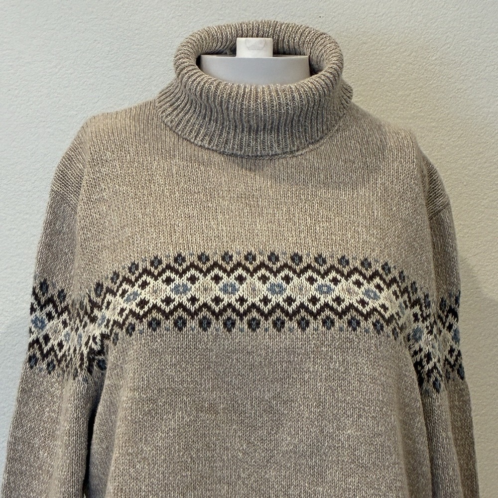 Vintage Jones Wear Sport Ramie Fair Isle Turtleneck Sweater Womens L Beige Comfy